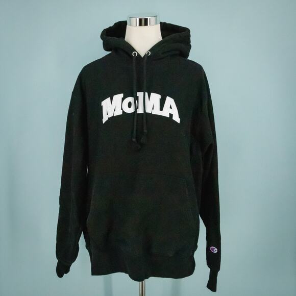 Champion Reverse Weave Size Large L Black MOMA Hoodie Cotton Knit Sweatshirt - Picture 1 of 9